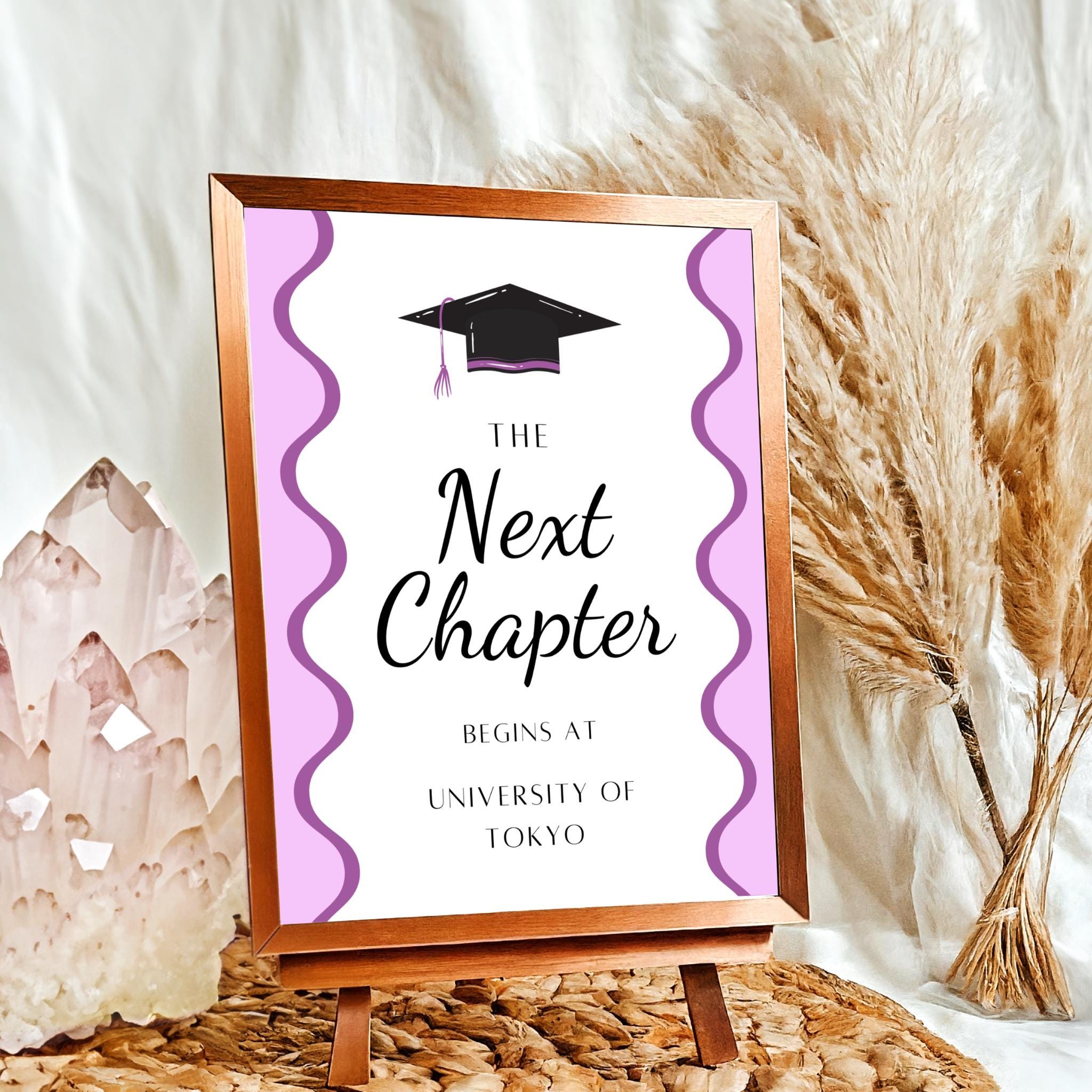 Graduation Party Sign Bundle, Editable Modern Wavy Purple Minimalist ...