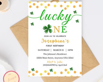 Editable Lucky One Birthday Invitation – St Patrick's Day Theme (Digital Download)