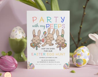 Party with My Peeps Invitation Template, Easter Brunch Party Invitation Template, Hop on Over Easter Invite, Easter Egg Hunt Invitation