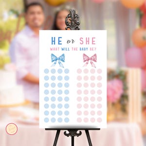 Gender Reveal Voting Sign, Guess The Gender, He Or She Game, Boy Or Girl, Pink, Blue Baby Bow, Minimalist Brunch Party, What will Baby Be?