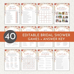 Fall Bridal Shower Bridal Shower Games, Wedding Shower Games Bundle, Wildflower Bridal Shower Template, Autumn Bridal Shower, SEMQ9