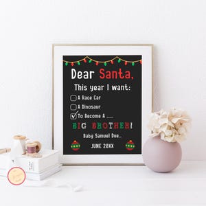 Querido Papá Noel Este año quiero convertirme en un Gran Hermano Letrero de anuncio de bebé, Anuncio de embarazo navideño moderno, Revelación de embarazo