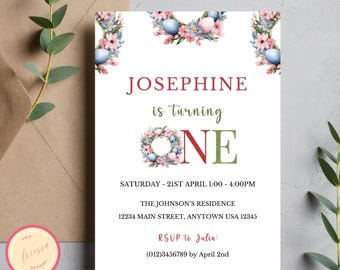 First Easter Birthday Invitation - Some Bunny Birthday Invite - Editable  Bunny First Birthday - Girl Boy 1st Birthday Party - Sy09