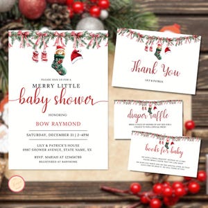 Merry Little Baby Shower Invitation Bundle, Christmas Baby Shower Invitation, Winter Baby Shower Invite, Winter Wonderland Baby Shower Evite