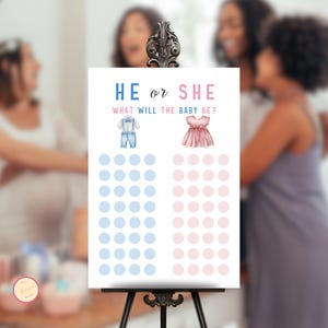 Gender Reveal Voting Sign, What will Baby Be?Guess The Gender, He Or She Game, Boy Or Girl, Pink, Blue Baby Clothes, Brunch Party