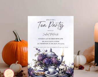Halloween Tea Party Invitation – Gothic Brunch, Editable Template (Digital Download)