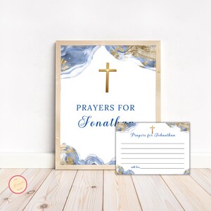 Erste Heilige Kommunion Gebet für Zeichen und Kartenvorlage, Taufe, Konfirmation, Dekoration Junge, Blau, Tischposter Printable 7S9D1