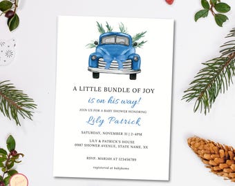 Editable A Little Bundle of Joy Christmas Baby Shower Invitation, Boy ...