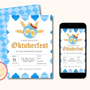 Oktoberfest Party Invitation Template - Oktoberfest Invite 5x7" - Phone Invite - Editable Oktoberfest Party Invite - RO23