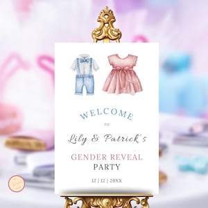 Gender Reveal Welcome Sign, Editable Boho Gender Reveal Sign Template, Printable Baby Clothes Gender Reveal Welcome Sign, Gender Neutral