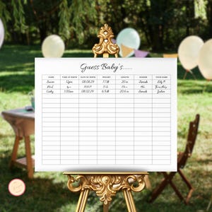 Minimalistische Baby-Statistiken-Spielzeichenvorlage, Baby-Fälligkeitskalender, Raten Sie die Stats des Babys, Raten Sie das Geburtsdatum des Babys, Babyparty-Vorhersagespiel