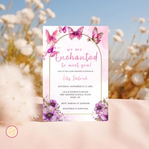 We are Enchanted to Meet You Baby Shower Invitation, We&#39;re Enchanted to Meet You Butterfly Baby Shower Evite,  Pink Butterfly Theme