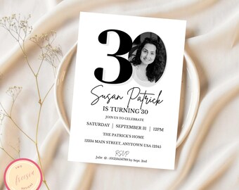 Faire-part 30e anniversaire Look Who's - Faire-part modifiable avec modèle photo - Faire-part 30e simple - Homme femme 30e invite