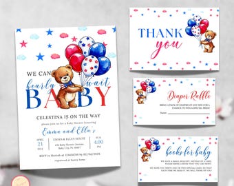 Paquete de invitaciones para baby shower del 4 de julio, Little Firecracker, 4 de julio, rojo, blanco y azul, baby shower patriótico, totalmente estadounidense