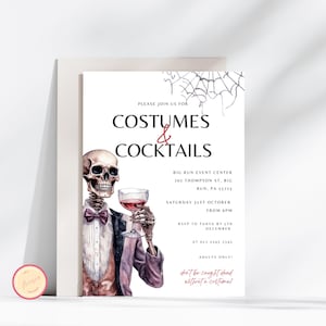 Editable Costumes & Cocktails Skeleton Invitation - Halloween Party (Digital Download)