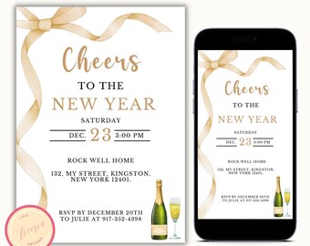 New Years Eve Invitation, New Year Party Invitation - 2026 New Years Eve Invite - New Year's evite - Printable NYE Invitation - J8