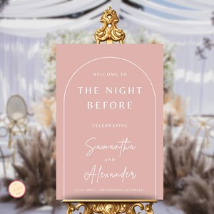 Editable The Night Before Sign, Wedding Rehearsal Dinner Sign Blush Pink, Minimalist Welcome Sign for Rehearsal Dinner, Pink Welcome Signage