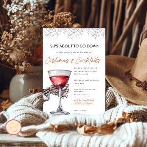 Sips ungefähr nach unten - Skelett-Halloween-Einladung - Bearbeitbare Kostüme und Cocktails einladen - Happy Hour Party für Erwachsene - Digitaler Download