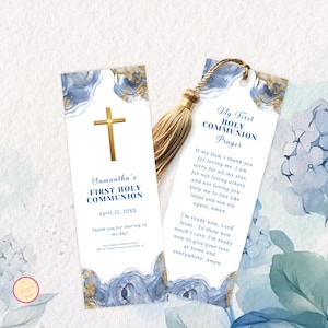 First Holy Communion Bookmark Template, Baptism, Confirmation, Prayer Card Bookmark Template, Blue Boy, First Holy Communion, 7S9D1