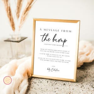 Minimalist Baby Shower Party Table Sign Template, Message from the Bump Sign, Editable Message from Baby, Printable and Instant Download
