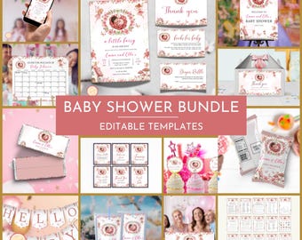 Editable Little Fairy Baby Shower Bundle, Pink Magical Wildflower Garden Fairy for Tea Party, Enchanted-Themed Party, Printable, 9XJG2