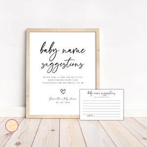 Baby Namen Vorschläge Schild & Kartenvorlage, moderne Baby Shower Zeichen Dekor, Geschlecht neutral, minimalistische Baby Shower Schild, Baby Shower Aktivität