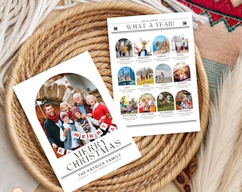 Christmas Photo Card Template, Year In Review Holiday Card, Printable Family Photo Christmas Card, Arch Holiday Newsletter Editable, KAGWO