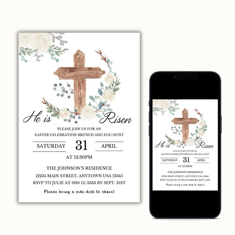 He Is Risen Easter Invitation Template - Church Invite (Digital Download) image 6