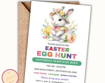 Editable Easter Celebration Invitation Template - Easter Egg Hunt Invitation Template - Easter Party Invite - Bunny Invitation - Sy09