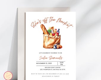 She's Off The Market Bridal Shower Invitation Template, Farmers Market Bridal Shower Invitation, Fresh Off The Market Bridal Shower Invite