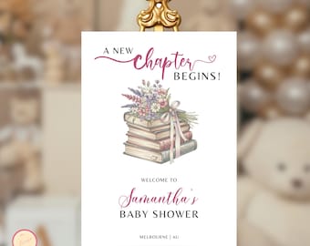 A New Chapter Baby Shower Welcome Sign (Editable Template)