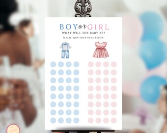Gender Reveal Voting Sign, Guess The Gender Template, He Or She Game, Boy Or Girl, Pink, Blue Baby Clothes, Minimalist Brunch Party