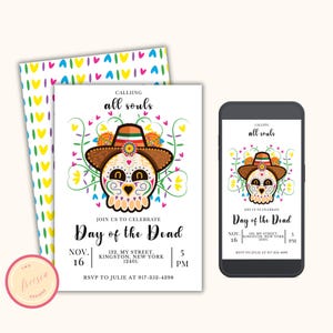 Day of the Dead Party Invitation - Dia de los Muertos Invitation - Fiesta Sugar Skull Invitation - Editable Phone Invitation - RD13