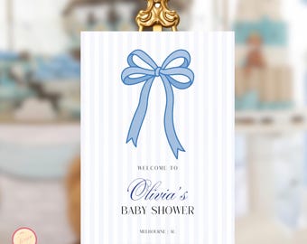 Blue Bow Baby Shower Welcome Sign (Editable Printable Template)