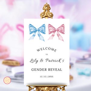Gender Reveal Welcome Sign, Guess The Gender Template, He Or She Game, Boy Or Girl, Pink, Blue Bows, He or She What Will Baby Be, Neutral