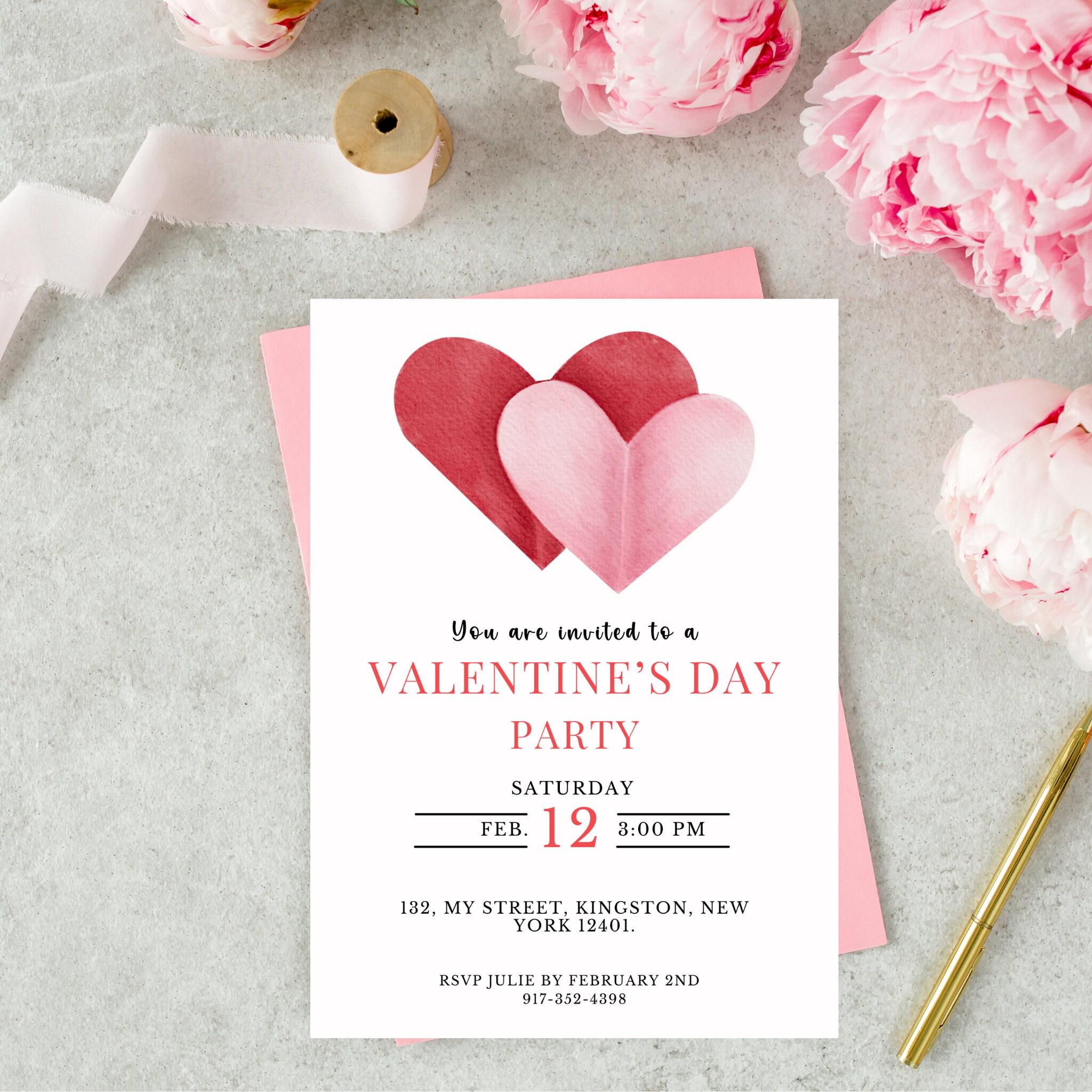 Pink Invitations Heart Editable Valentine's Invitation Template - Valentine's Day Invitation ...