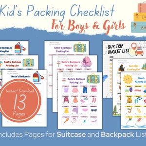 Lista de empaque para niños Lista de empaque imprimible para niños Plantilla de empaque Lista de verificación imprimible Lista de empaque para niños pequeños Lista de empaque para vacaciones