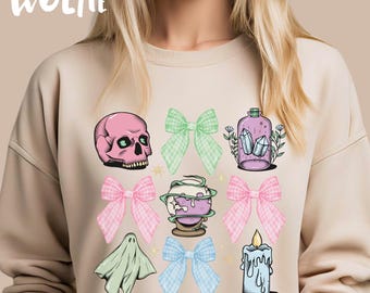 Retro Halloween PNG, Coquette Bows, Girly Design (Digital Download)