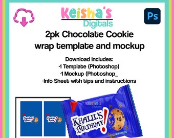 Chocolate Chip Cookie Party Favor Template, PSD Mockup (Instant Download)