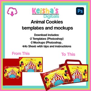 Animal Cookies Party Favor Template, DIY Party, PSD Files, Snack Template, PSD Mockups, Instant Download, Party Planner