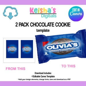 Chocolate Cookie 2 Pack Canva Template, Party Favor Template, DIY Party, Blank Party Template, Editable Template , Printable Party