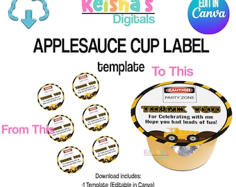 Applesauce cup Label Canva Template, Party Favor Template, DIY Party, Blank Party Template, Editable Template , Printable Party