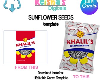 Sunflower Seeds Canva Template, DIY Party Favor (PDF)