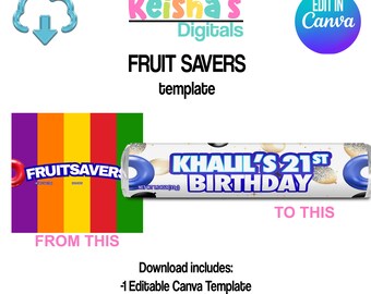 Fruit Savers Candy Canva Template, DIY Party Favor (PDF)