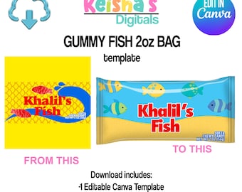 Gummy Fish Candy Canva Template, DIY Party Favor (PDF)