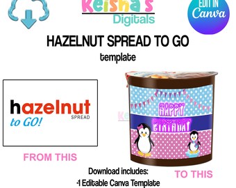 Hazelnut Spread to Go Canva Template, DIY Party Favor (PDF)