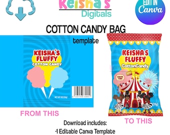 Cotton Candy Bag Canva Template, DIY Party Favor (PDF)