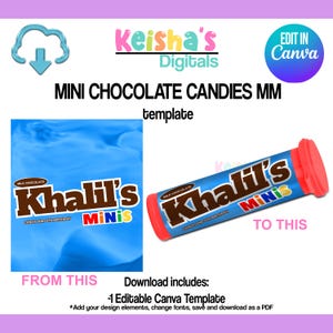 Mini Chocolate Candies Label Canva Template, Party Favor Template, DIY Party, Blank Party Template, Editable Template , Printable Party