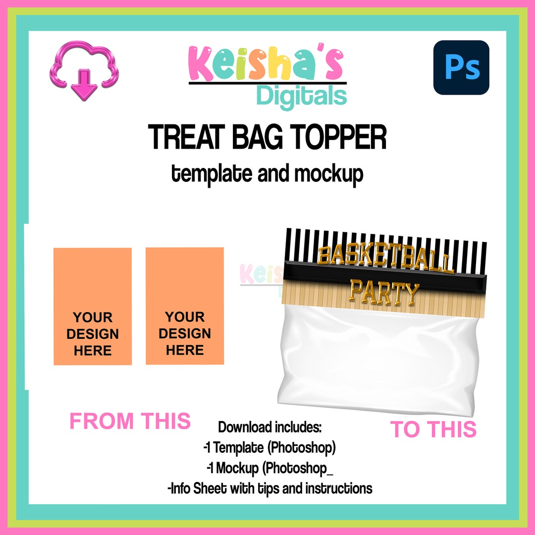 Treat Bag Topper Blank Template, Treat Candy Table, DIY Party, PSD ...