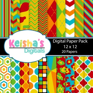 Papel digital com tema de arco-íris de aniversário para uso comercial, listras, pontos, leopardos, divisas, vermelho, azul, amarelo, verde, download instantâneo